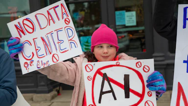 Rural Michigan residents protesting an AI data center
