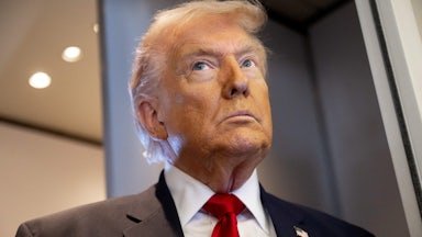 Donald Trump looks up and to his right