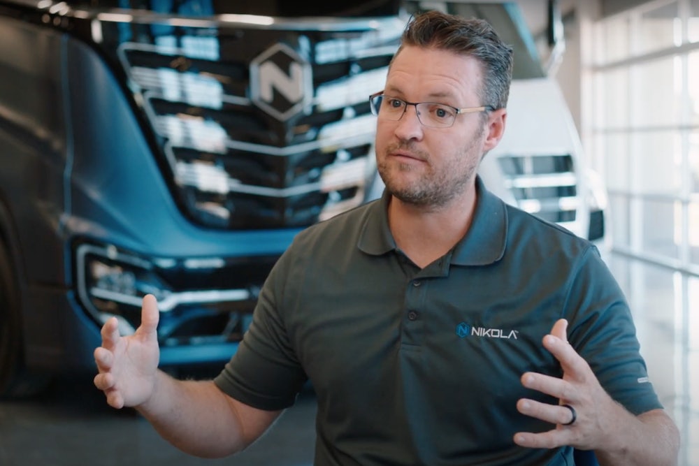 Nikola founder Trevor Milton gesticulates in a YouTube video.