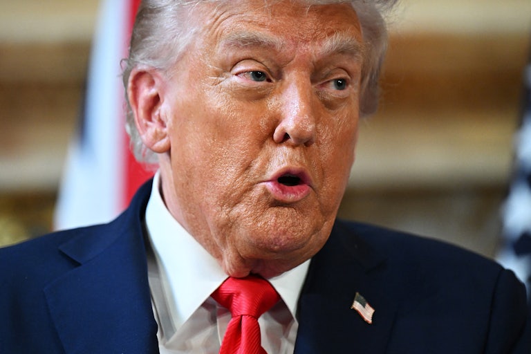 Donald Trump speaks during a press conference