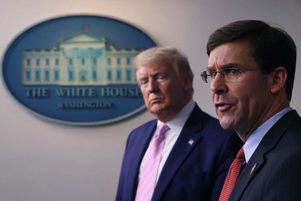 Secretary of Defense Mark Esper and Trump at a press briefing