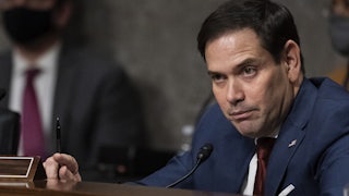 Florida Senator Marco Rubio listens during a Senate hearing.