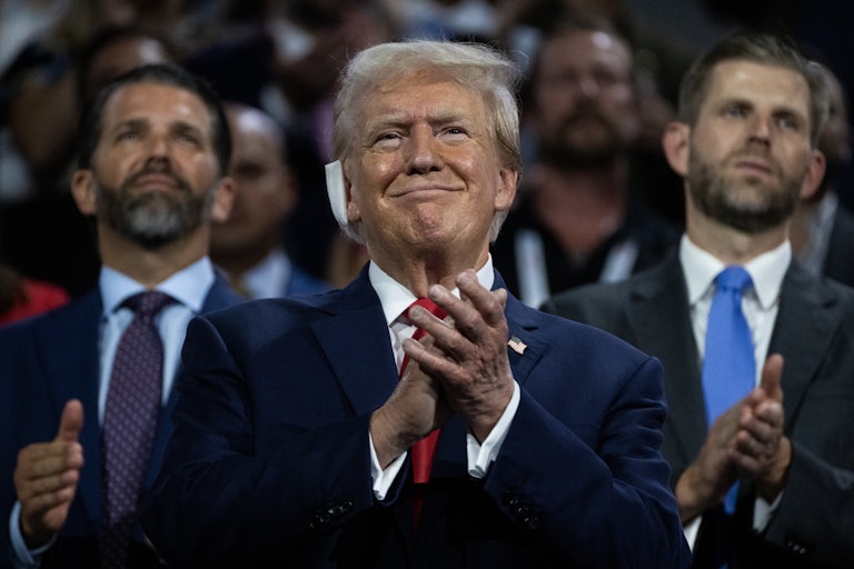 Donald Trump is flanked by his sons Don Jr. and Eric at the Republican National Convention