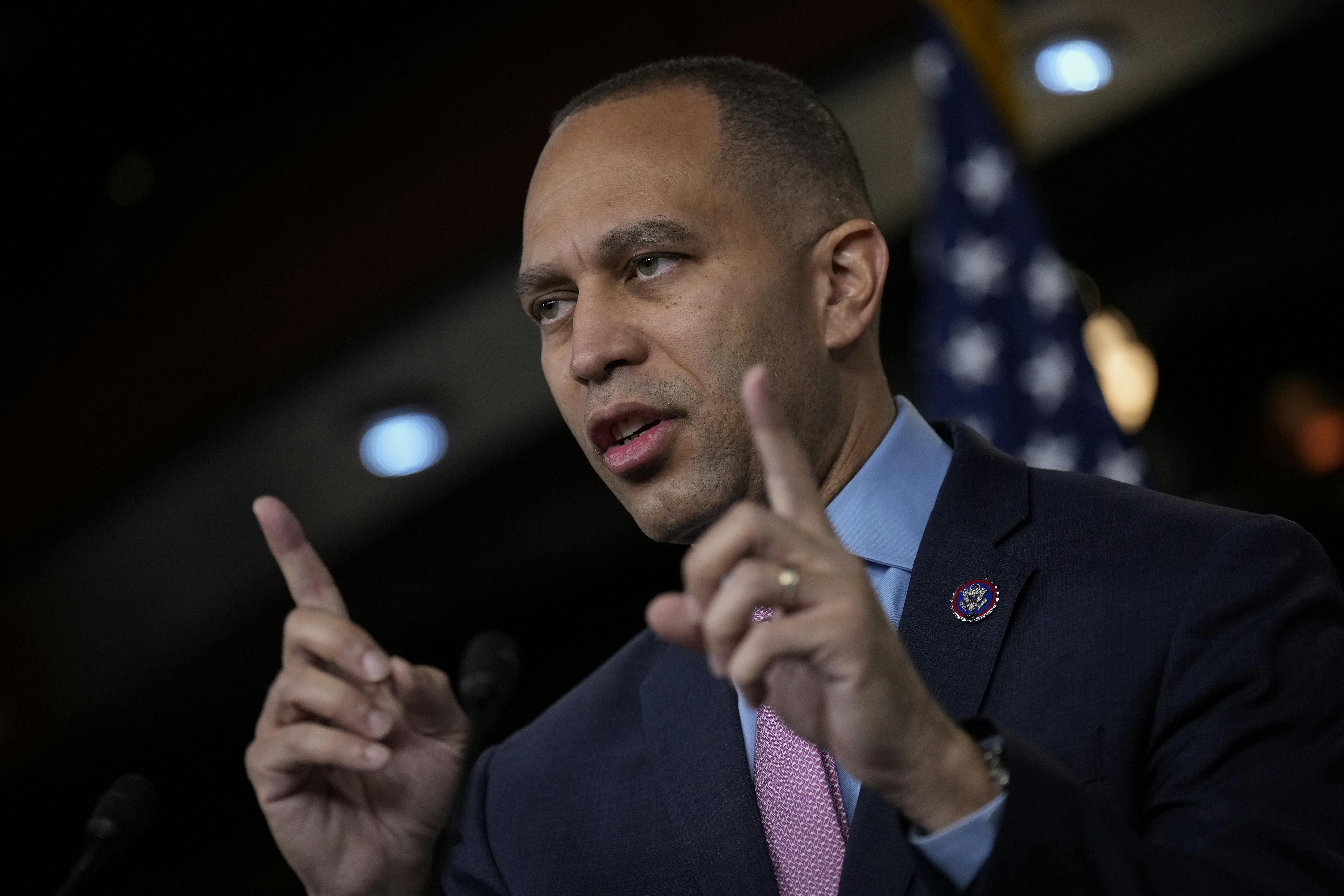 House Minority Leader Hakeem Jeffries speaks during a news conference.