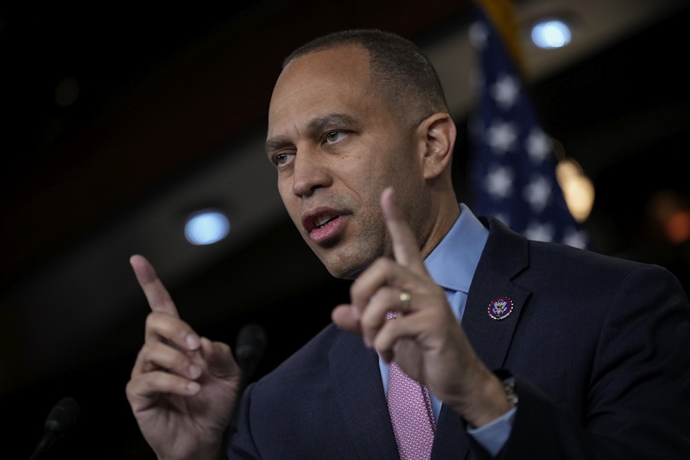 House Minority Leader Hakeem Jeffries speaks during a news conference.