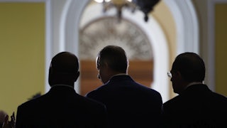 Senate Majority Leader John Thune speaks to reports at the Capitol in Washington, D.C., on January 28.