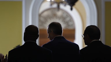Senate Majority Leader John Thune speaks to reports at the Capitol in Washington, D.C., on January 28.