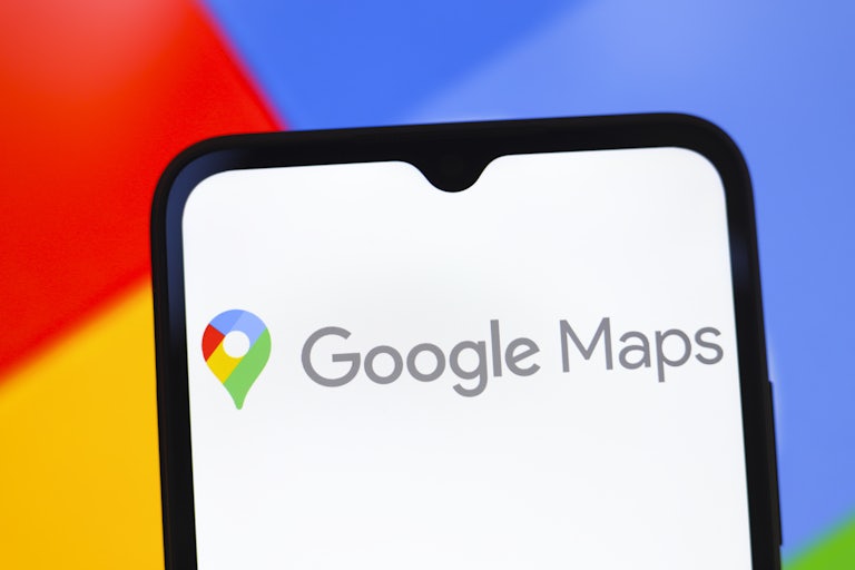 A phone screen shows the Google Maps logo