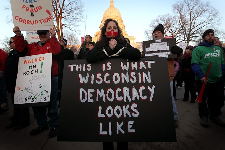 Protestors rallied outside the Wisconsin State Capitol 