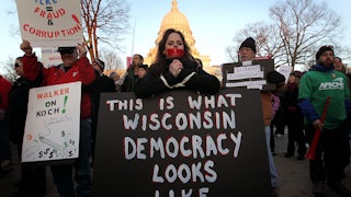 Protestors rallied outside the Wisconsin State Capitol
