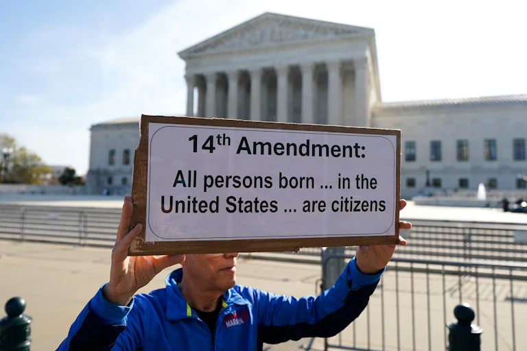 A demonstrator outside the U.S. Supreme Court on April 1, in Washington, D.C.