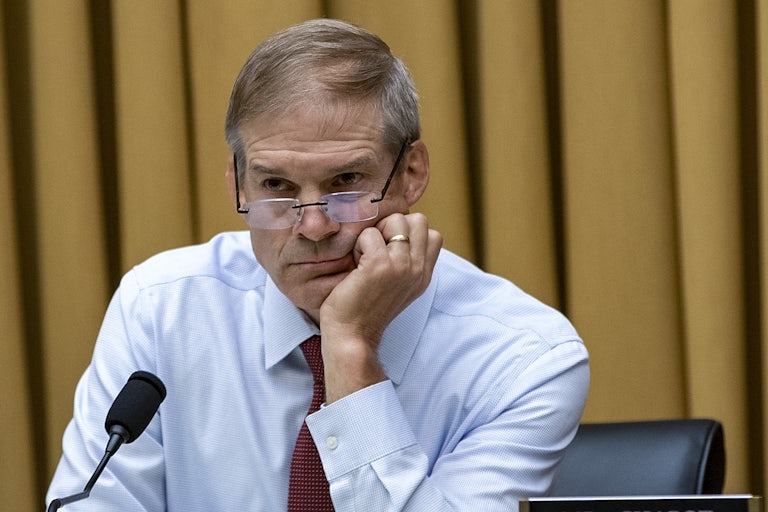 Republican lawmaker Jim Jordan looks on as the House Judiciary Committee hears testimony on the impact Roe's reversal will have on ordinary Americans.