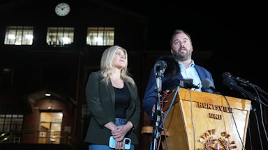Texas State Rep. John Bucy III speaks alongside fellow Rep. Lacey Hull after the Texas Supreme Court issued a late stay of execution against Robert Roberson at the Texas State Penitentiary. Roberson was convicted in the 2002 killing of his 2-year-old daughter based on claims of "shaken baby syndrome."