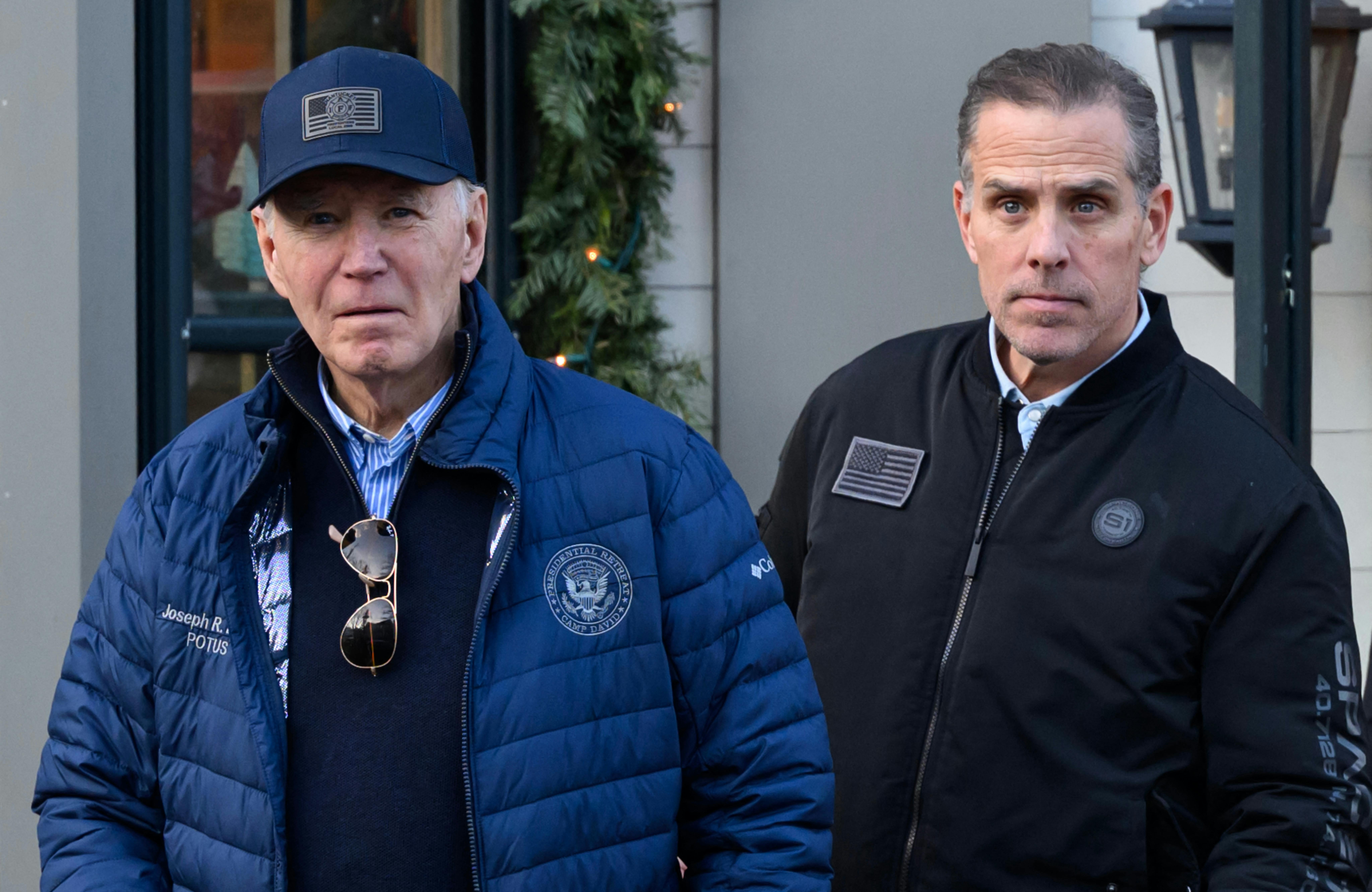 Joe Biden and son Hunter step out of a bookstore in Nantucket, Massachusetts on November 29, 2024. 