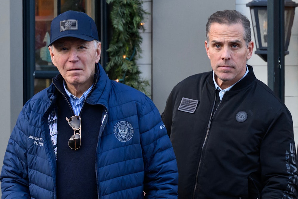 Joe Biden and son Hunter step out of a bookstore in Nantucket, Massachusetts on November 29, 2024.
