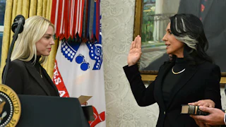 Attorney General Pam Bondi swears in Director of National Intelligence Tulsi Gabbard in the Oval Office