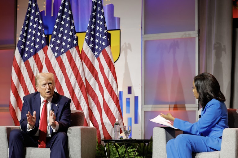 Donald Trump is interviewed by Rachel Scott at the National Association of Black Journalists