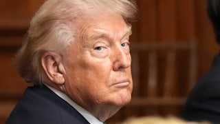 Donald Trump looks over his shoulder