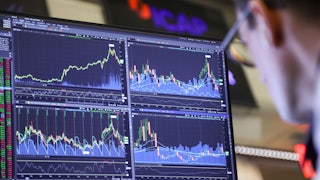 Natural gas futures charts on the floor of the American Stock Exchange at the New York Stock Exchange in New York on January 20. Stocks, bonds and the dollar fell after President Donald Trump threatened tariffs on various European countries before high-level meetings in Davos amid a growing standoff over his ambitions to take over Greenland.