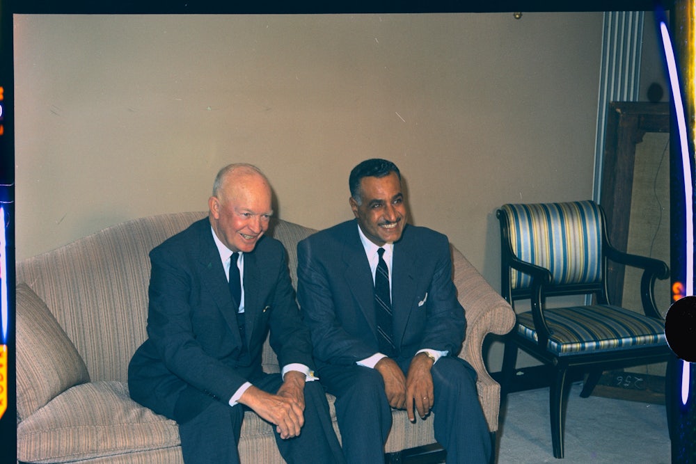 President Eisenhower meeting with President Gamal Abdel Nasser at the Waldorf-Astoria Hotel in New York, September 26, 1960