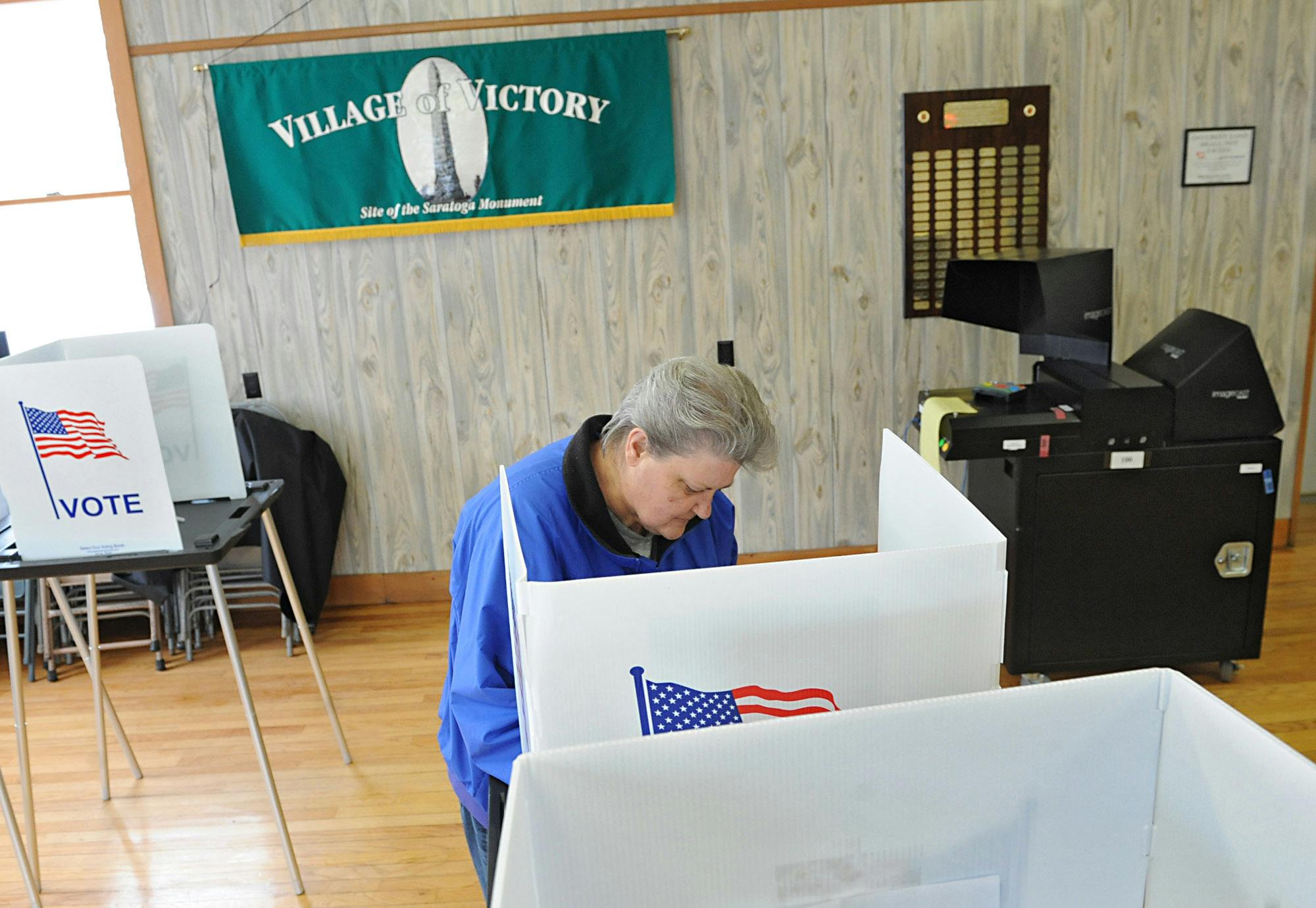 Bonnie Root of Victory votes in a mayoral election at the Victory Community Center on Tuesday, March 19, 2013 in Victory, N.Y. 
