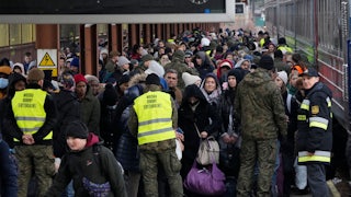 Refugees from Ukraine arrive at the railway station in Przemysl, Poland