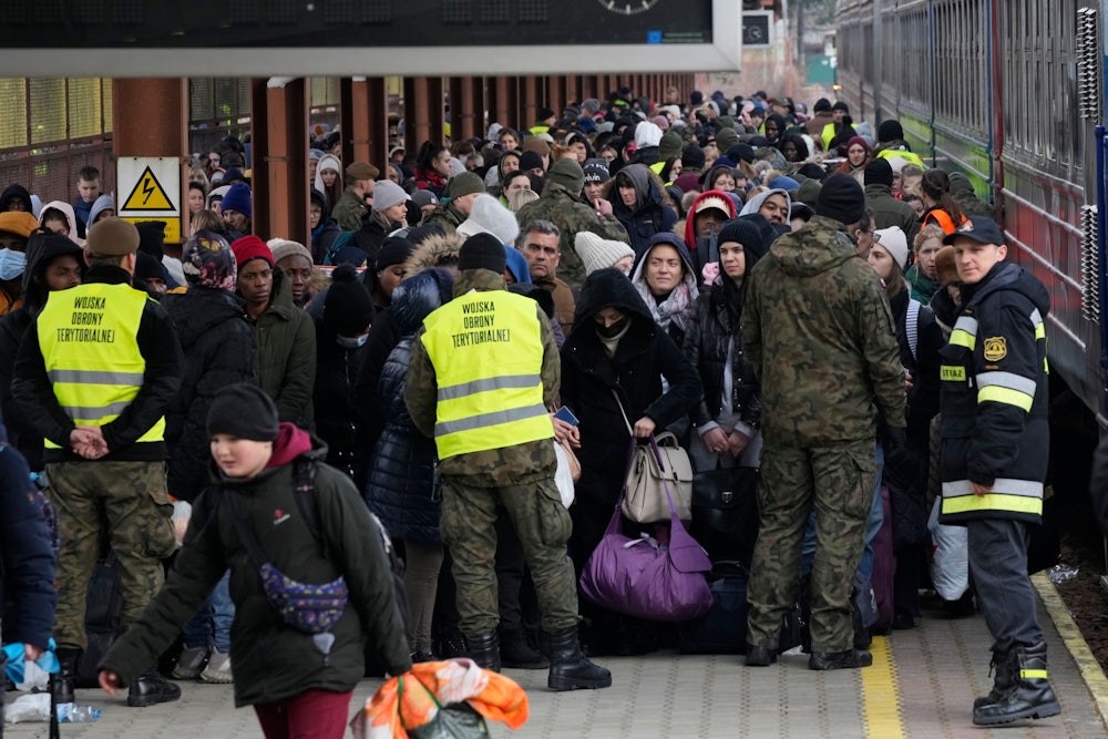 Refugees from Ukraine arrive at the railway station in Przemysl, Poland