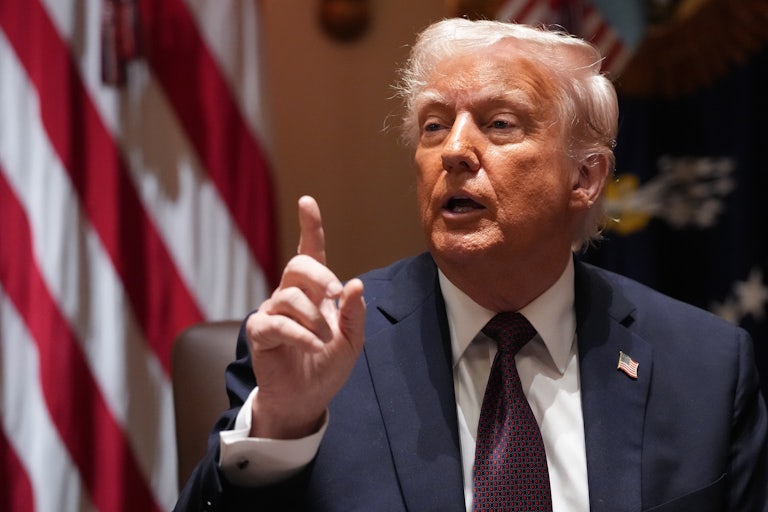 Donald Trump speaks and points a finger