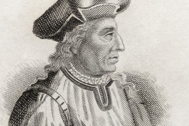 A line drawing of Niccolo Machiavelli