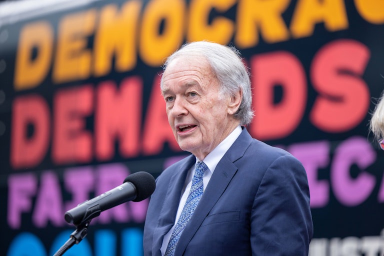 Senator Ed Markey speaks at a podium