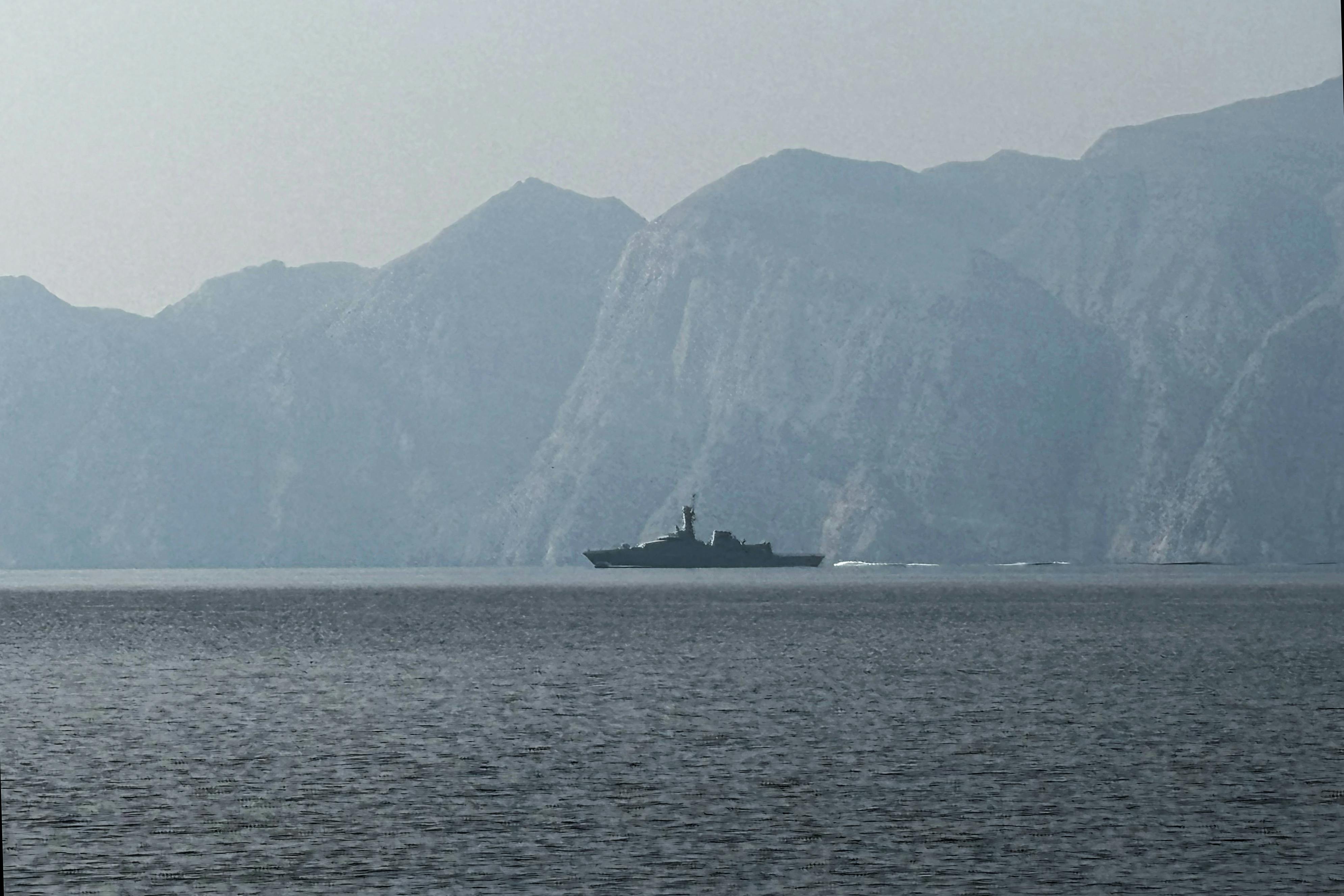 A navy vessel is seen sailing in the Strait of Hormuz