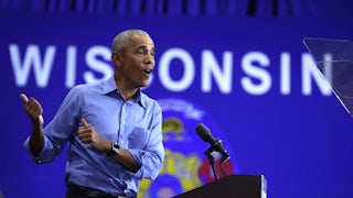 Obama speaks at a rally in Milwaukee