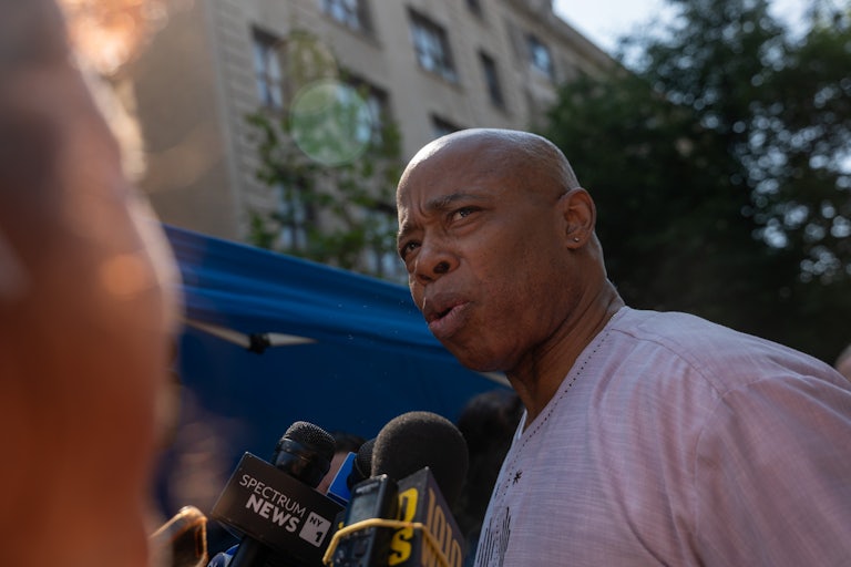 New York City Mayor Eric Adams speaks to reporters