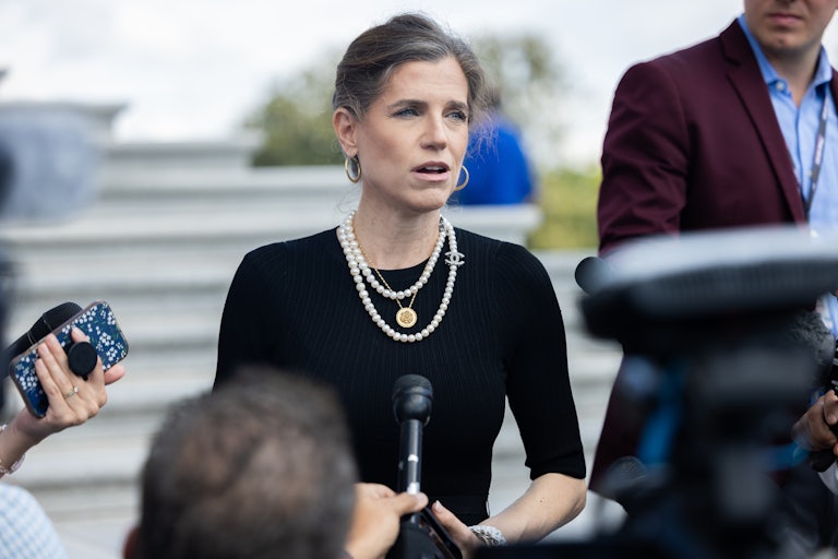 Representative Nancy Mace speaks to reporters outside the Capitol