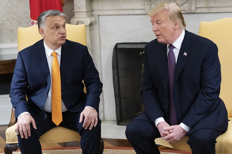 Viktor Orban and Donald Trump sit and talk