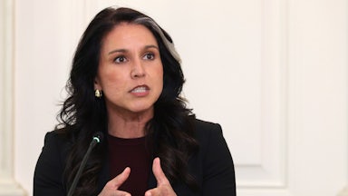 Director of National Intelligence Tulsi Gabbard gestures and speaks