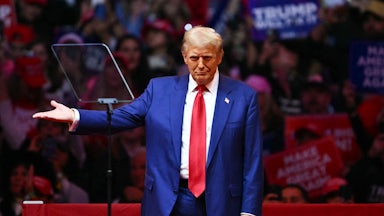 Donald Trump gestures after speaking at a campaign rally at Madison Square Garden in New York.