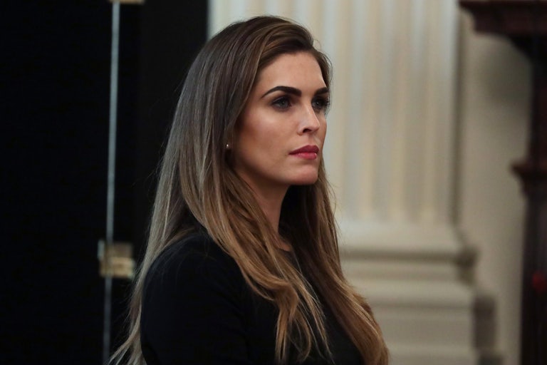 Hope Hicks is seen in profile