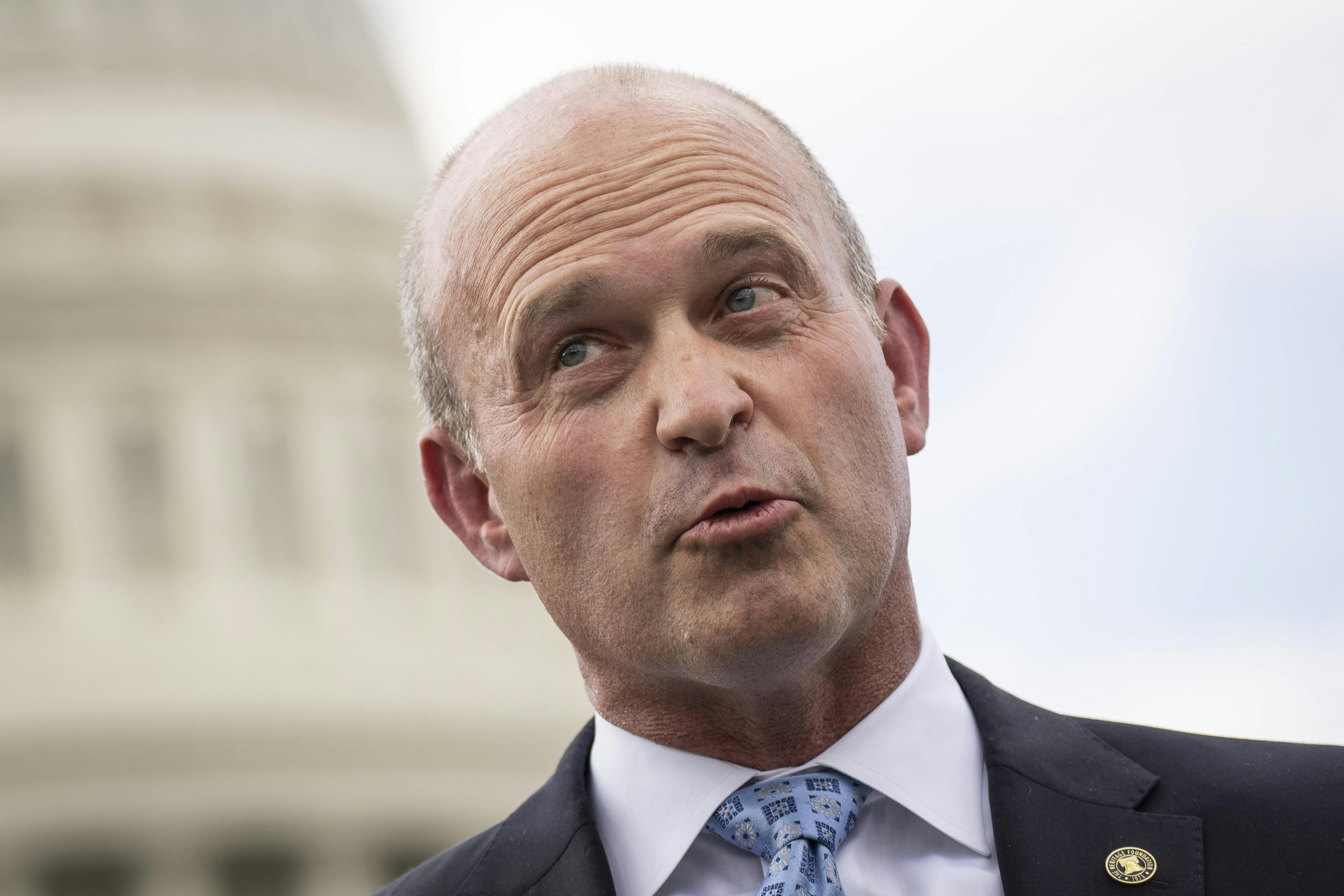 Heritage Foundation President Kevin Roberts speaks to reporters outside the U.S. Capitol