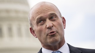 Heritage Foundation President Kevin Roberts speaks to reporters outside the U.S. Capitol