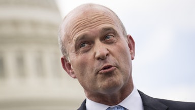 Heritage Foundation President Kevin Roberts speaks to reporters outside the U.S. Capitol