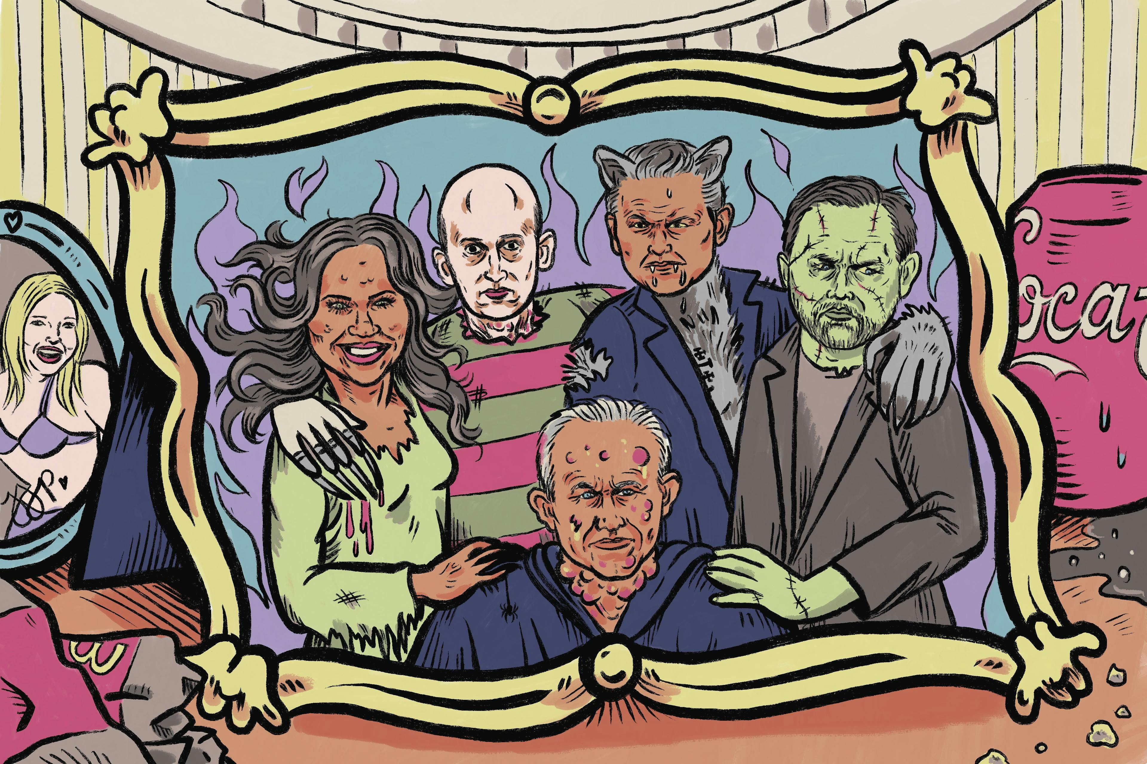 Illustrated family photo of Trump officials