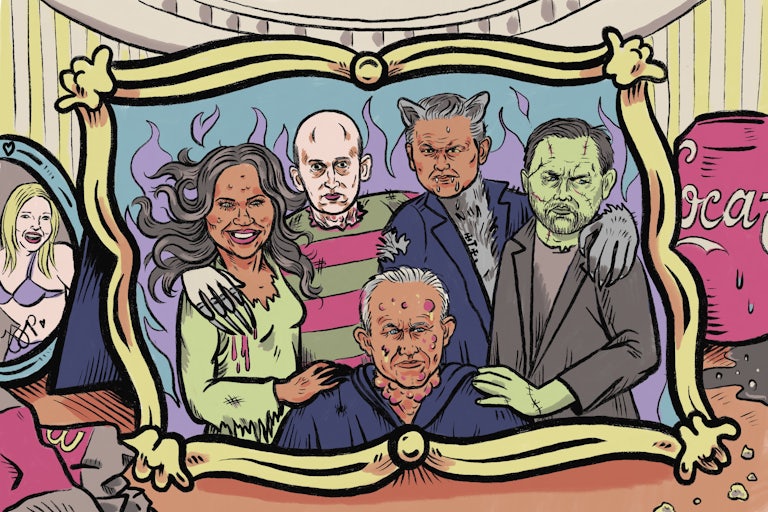 Illustrated family photo of Trump officials