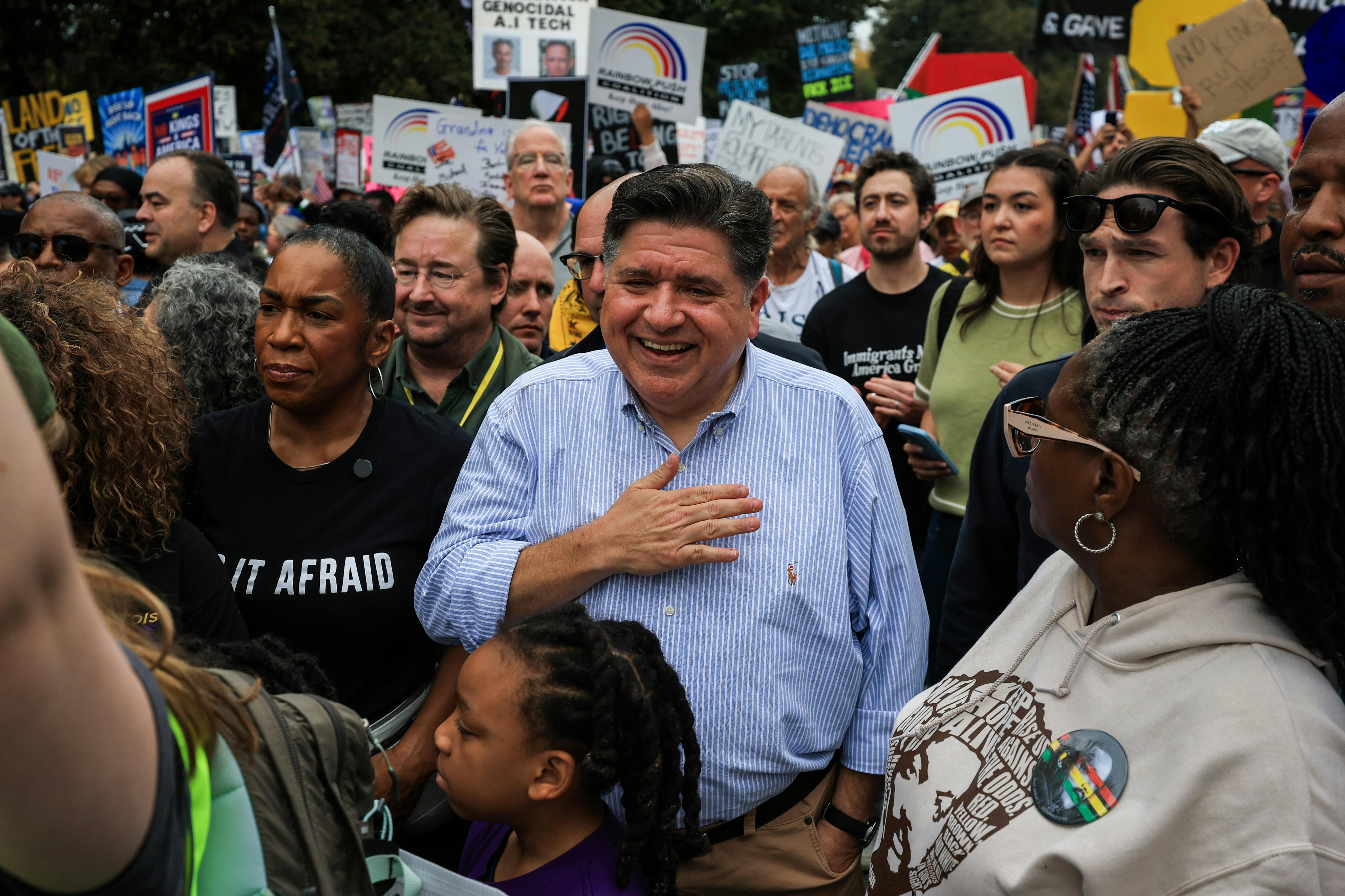Illinois Governor JB Pritzker at a “No Kings” protest