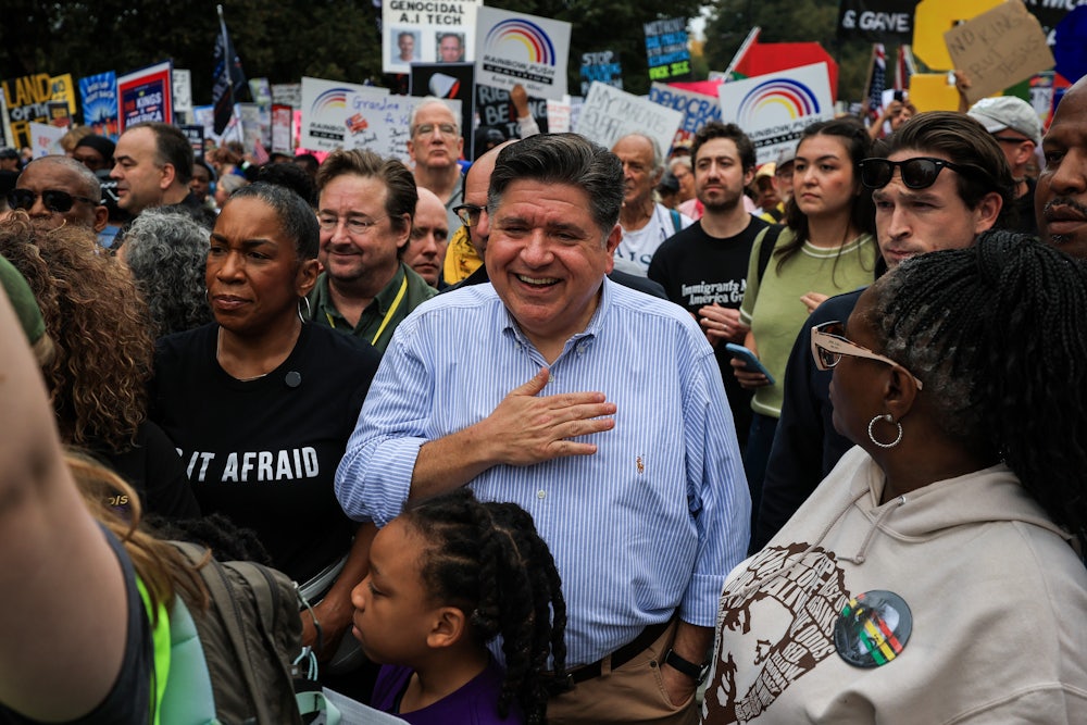 Illinois Governor JB Pritzker at a “No Kings” protest