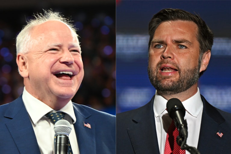 Tim Walz and J.D. Vance splitscreen