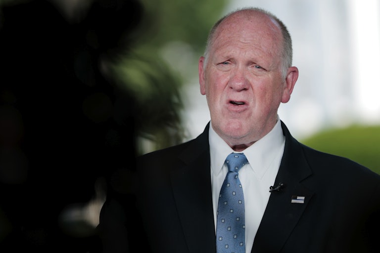 Trump border czar Tom Homan speaks in front of a camera.