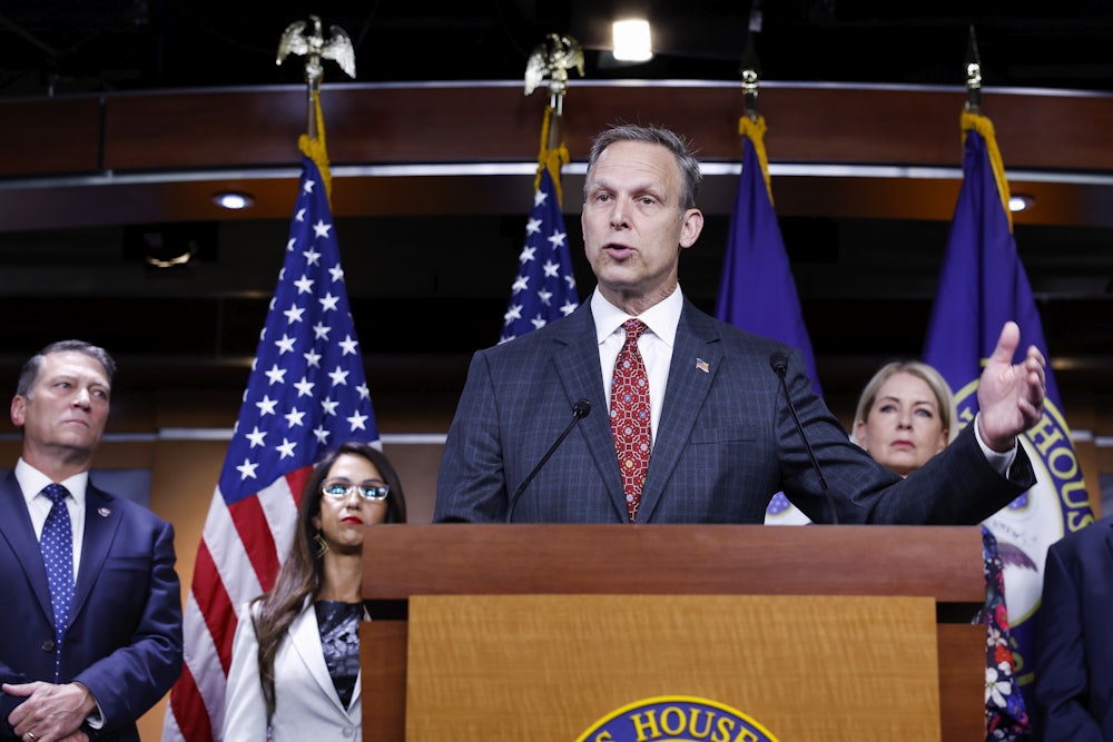 House Freedom Caucus Chairman Scott Perry speaks during a press conference on the National Defense Authorization Act on July 14, 2023.