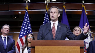 House Freedom Caucus Chairman Scott Perry speaks during a press conference on the National Defense Authorization Act on July 14, 2023.