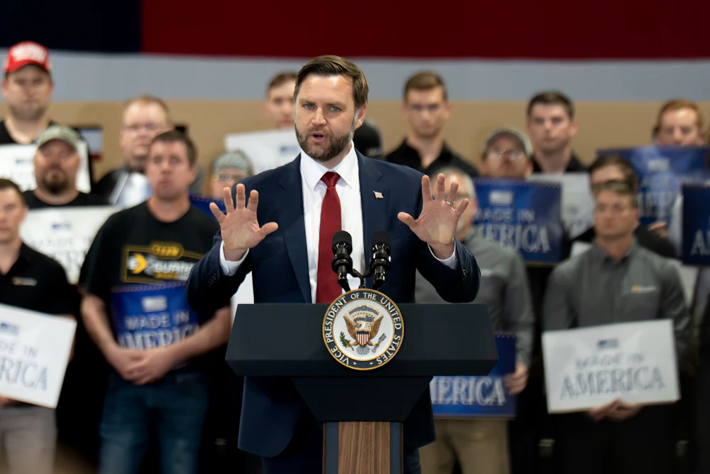 JD Vance speaks at Ex-Guard Industries in Des Moines, Iowa